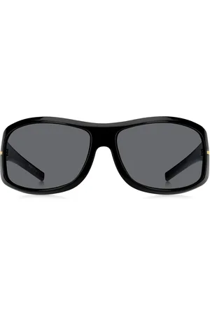 HUGO BOSS Gafas de sol negras de estilo máscara con detalles metálicos dorados
