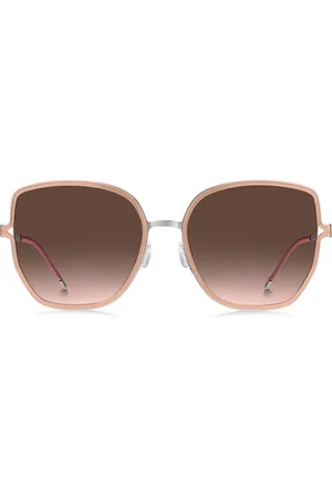 HUGO BOSS Gafas de sol con montura nude, patillas de horquilla y cadena de la marca