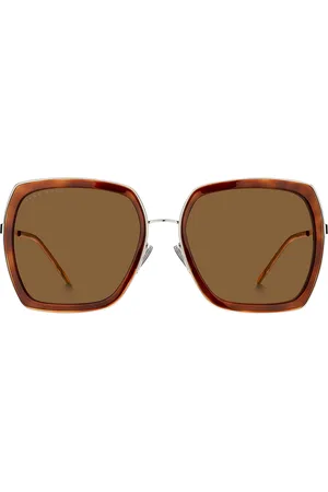HUGO BOSS Gafas de sol angulares con montura habana y herrajes de la marca