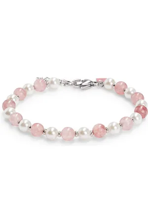 HUGO BOSS Brazalete ajustable con perlas naturales y piedras rosas