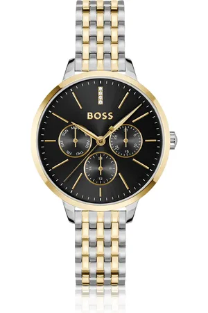 HUGO BOSS Reloj de acero en dos tonos con esfera negra y tachuelas de cristal