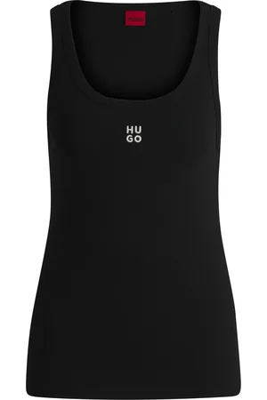 HUGO BOSS Camiseta sin mangas de canalé en mezcla de algodón con logo apilado bordado