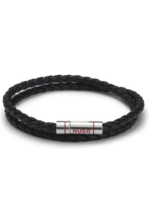 HUGO BOSS Brazalete doble de piel trenzada con cierre de la marca