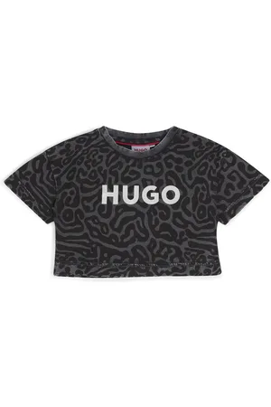 HUGO BOSS Camiseta de algodón para niños con logo brillante y estampado de guepardo