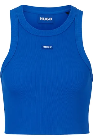 HUGO BOSS Top de tirantes de algodón elástico de canalé con insignia de logo