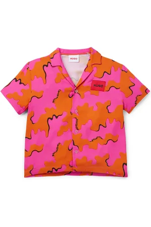 HUGO BOSS Camisa para niños con estampado llamativo y etiqueta con logo roja