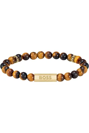HUGO BOSS Brazalete con cuentas de ojo de tigre y discos de la marca