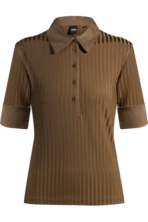 HUGO BOSS Camiseta de canalé con cuello de polo y ribetes lisos