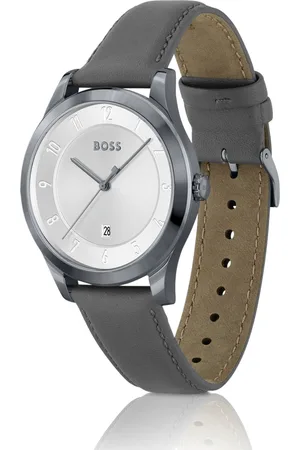 HUGO BOSS Reloj chapado en gris con correa de piel