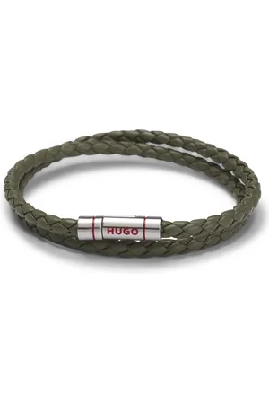 HUGO BOSS Brazalete doble de piel trenzada con cierre de la marca