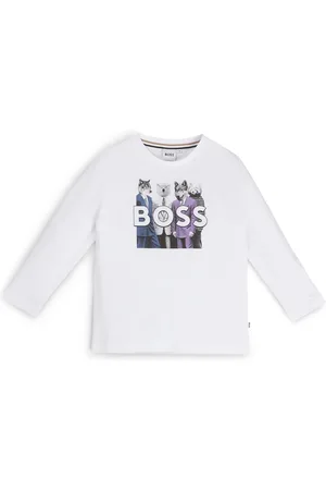HUGO BOSS Camiseta de manga larga para niños con ilustración de la nueva temporada