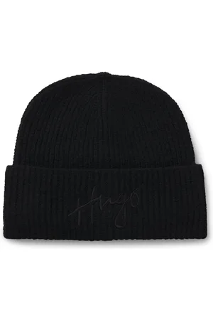 HUGO BOSS Gorro de punto en canalé con logo caligrafiado bordado