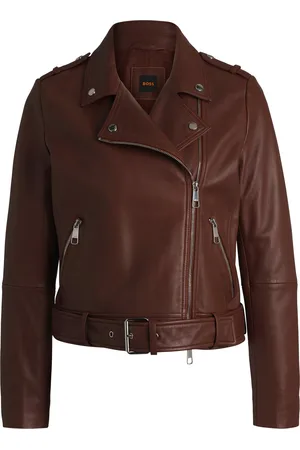 HUGO BOSS Cazadora de piel de napa regular fit con cinturón de hebilla
