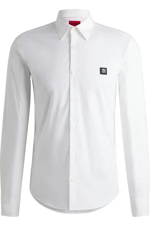 HUGO BOSS Camisa slim fit de algodón elástico con logo apilado