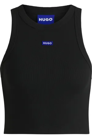 HUGO BOSS Top de tirantes de algodón elástico de canalé con insignia de logo