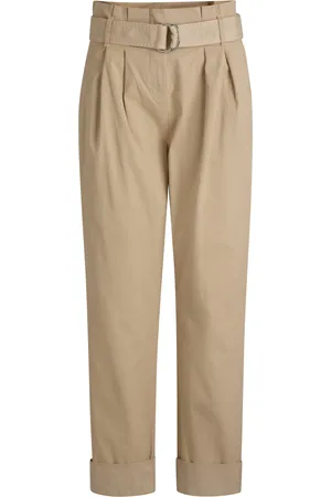 HUGO BOSS Pantalones de sarga de algodón elástico con cintura estilo paperbag