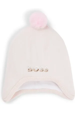 HUGO BOSS Gorro de algodón con pompón y logo bordado para bebés