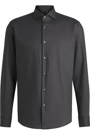 HUGO BOSS Camisa regular fit en sarga de algodón elástico de planchado fácil