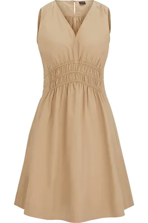 HUGO BOSS Vestido slim fit de popelín de algodón con cintura elástica