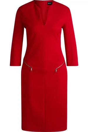 HUGO BOSS Vestido con escote en pico, bolsillos con cremallera y mangas recortadas