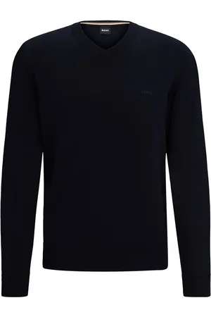 HUGO BOSS Jersey de algodón puro con cuello en pico y logo bordado