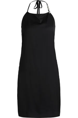 HUGO BOSS Vestido de satén con tirantes halter y ribete de cristal