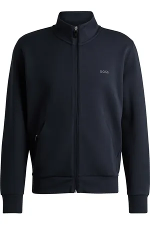 HUGO BOSS Sudadera de algodón elástico con cremallera y logo estampado