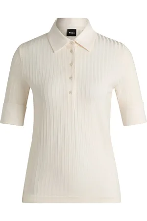 HUGO BOSS Camiseta de canalé con cuello de polo y ribetes lisos