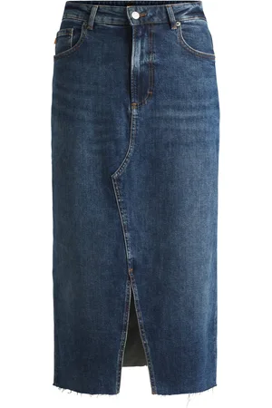 HUGO BOSS Falda de largo midi en denim azul elástico