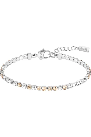HUGO BOSS Pulsera de tenis plateada con cristales transparentes y de color champán
