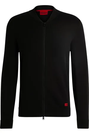 HUGO BOSS Cárdigan estilo bomber de punto de algodón con etiqueta con logo roja