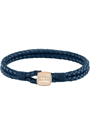HUGO BOSS Brazalete de piel trenzada con cierre dorado