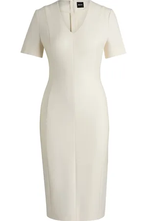 HUGO BOSS Vestido de tejido elástico con escote en pico