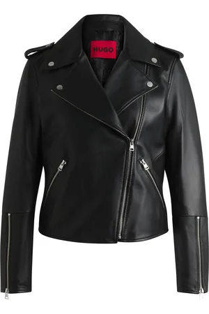 HUGO BOSS Chaqueta biker regular fit en piel con cremallera asimétrica