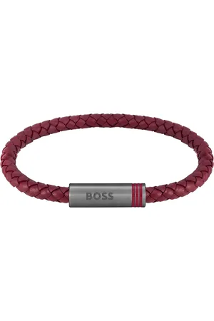 HUGO BOSS Brazalete de piel trenzada con logo en el cierre magnético geométrico