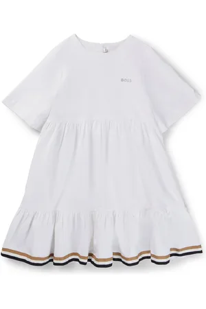 HUGO BOSS Vestido para niñas con mangas recortadas, rayas de la marca y logo