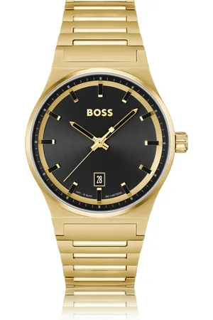 HUGO BOSS Reloj con esfera negra y pulsera de eslabones en tono dorado