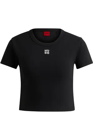 HUGO BOSS Camiseta slim fit de algodón con logo apilado bordado