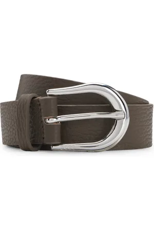 HUGO BOSS Cinturón de piel italiana con herrajes plata pulidos