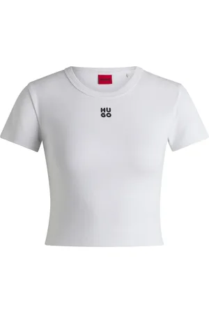 HUGO BOSS Camiseta slim fit de algodón con logo apilado bordado