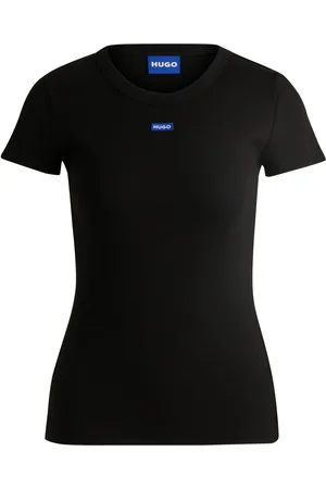 HUGO BOSS Camiseta slim fit de algodón elástico con insignia de logo azul