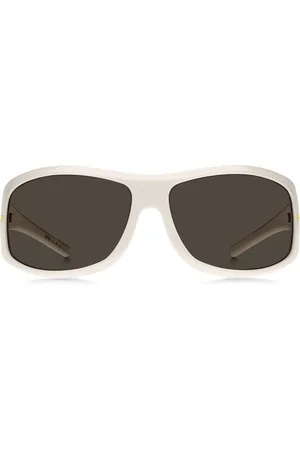 HUGO BOSS Gafas de sol blancas de estilo máscara con detalles metálicos dorados