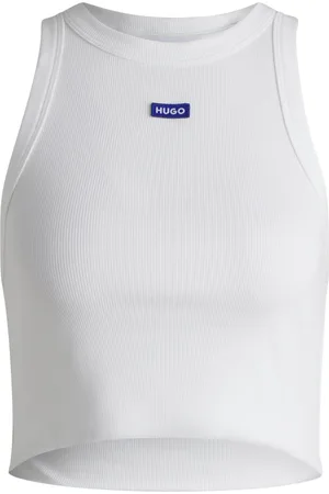 HUGO BOSS Top de tirantes de algodón elástico de canalé con insignia de logo