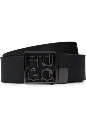 HUGO BOSS Cinturón reversible de piel italiana con logo apilado en la hebilla