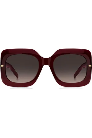 HUGO BOSS Gafas de sol de acetato burdeos con bisagras en tono dorado