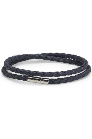 HUGO BOSS Brazalete doble de piel trenzada con logo en el cierre metálico