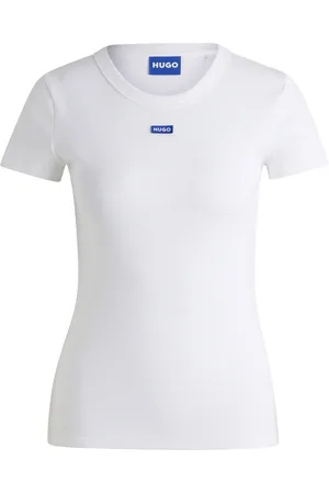 HUGO BOSS Camiseta slim fit de algodón elástico con insignia de logo azul