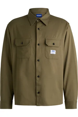 HUGO BOSS Camisa de sarga de algodón con etiqueta con logo