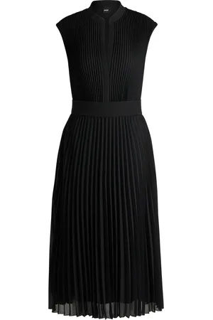 HUGO BOSS Vestido de crepé plisado con escote de muesca