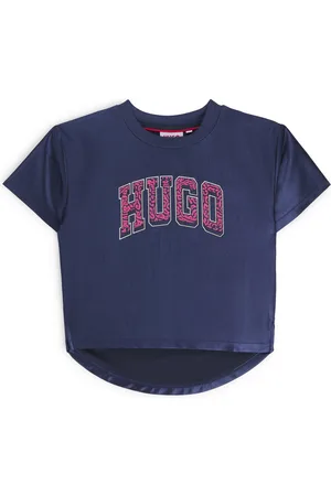 HUGO BOSS Camiseta para niños en tejido brillante con logo de estilo universitario